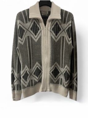 VTG Men’s Geometric Pattern Zip-Up Sweater Size Large